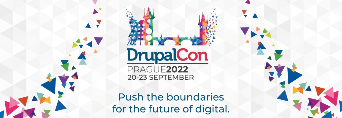 DrupalCon Prague logo on colourful background