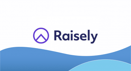 Raisely logo over blue wave